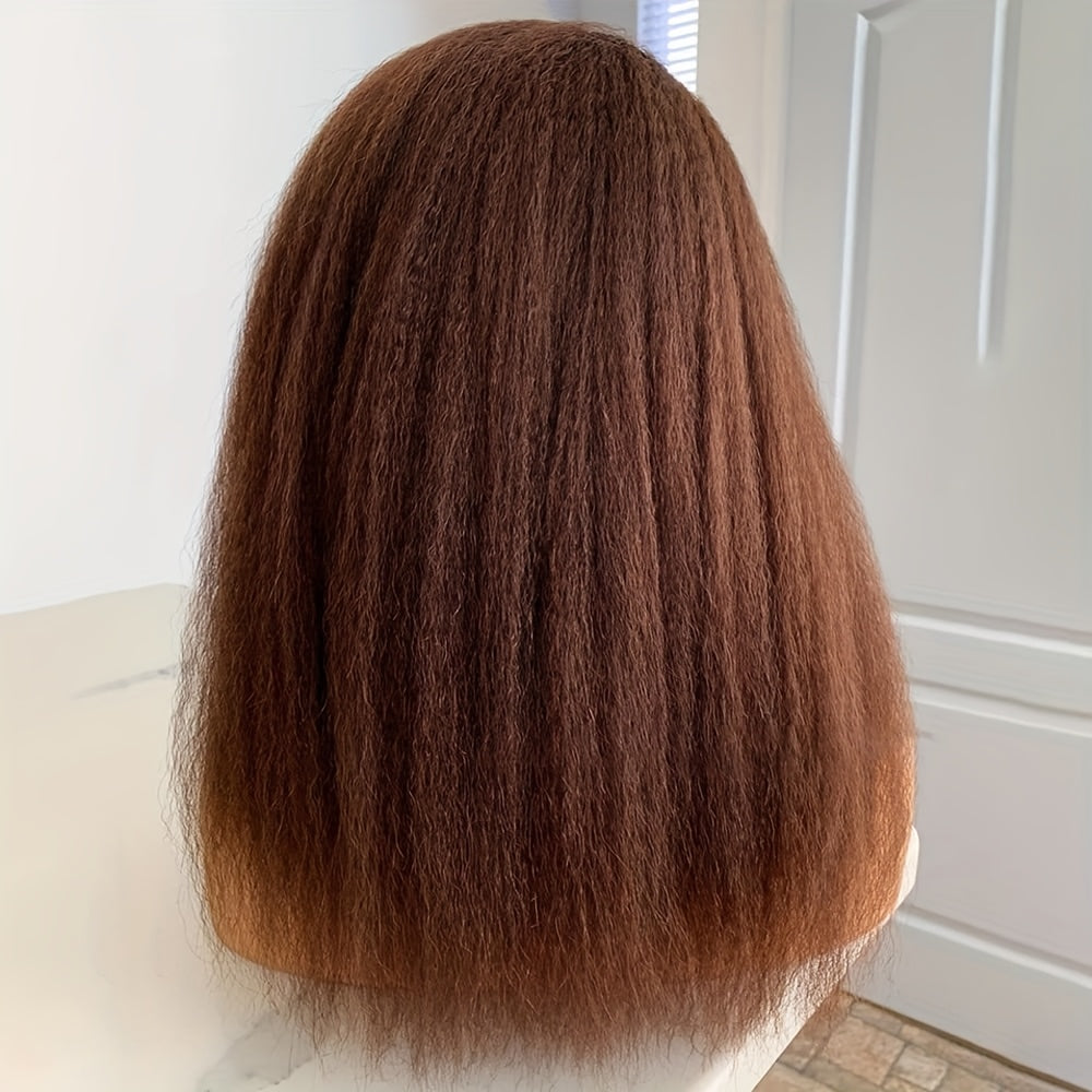 Reddish Brown Italian Yaki Straight Human Hair Wig for - 13x6 Lace Front with Pre-Plucked Baby Hair, 180% Density 32 Inch Natural Look, Elegant Style for All Ethnicities, Versatile Hairpiece | Sleek Hairpiece